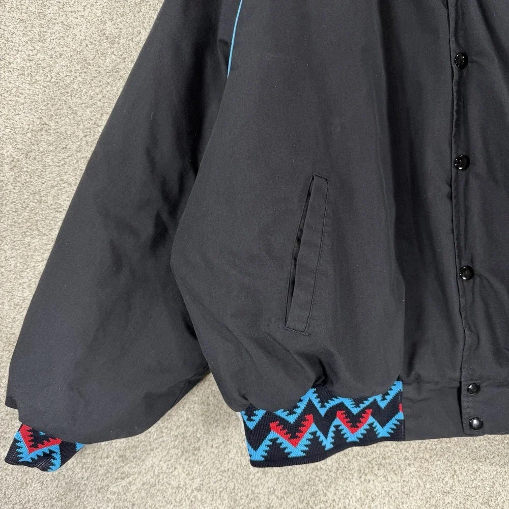 VTG Black Puffer Jacket Coat 90s Aztec Southwest‎ Trim Men's XL Baggy Retro